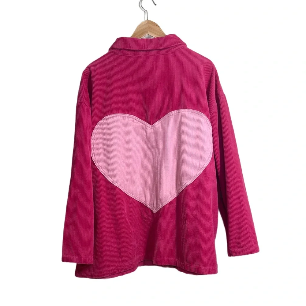 Shiny by Nature Pink Corduroy Button-Up Jacket with Hearts - Picture 9 of 10